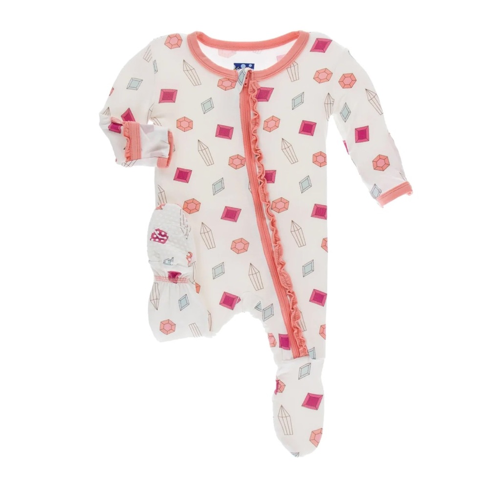 Kickee Pants Print Muffin Ruffle Footie with Zipper in Natural Gems 18-24 mnths
